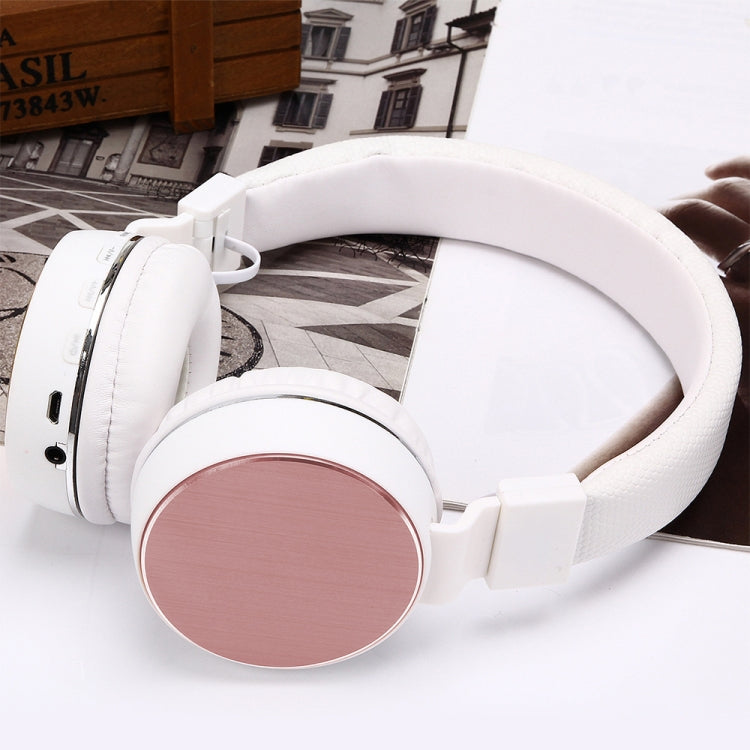 SH-16 Headband Folding Stereo Wireless Bluetooth Headphone Headset, Support 3.5mm Audio & Hands-free Call & TF Card &FM, for iPhone, iPad, iPod, Samsung, HTC, Sony, Huawei, Xiaomi and other Audio Devices(Rose Gold) - Headset & Headphone by PMC TechLife | Online Shopping South Africa | PMC TechLife | Buy Now Pay Later Mobicred