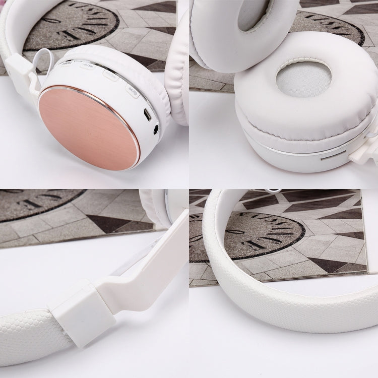 SH-16 Headband Folding Stereo Wireless Bluetooth Headphone Headset, Support 3.5mm Audio & Hands-free Call & TF Card &FM, for iPhone, iPad, iPod, Samsung, HTC, Sony, Huawei, Xiaomi and other Audio Devices(Rose Gold) - Headset & Headphone by PMC TechLife | Online Shopping South Africa | PMC TechLife | Buy Now Pay Later Mobicred