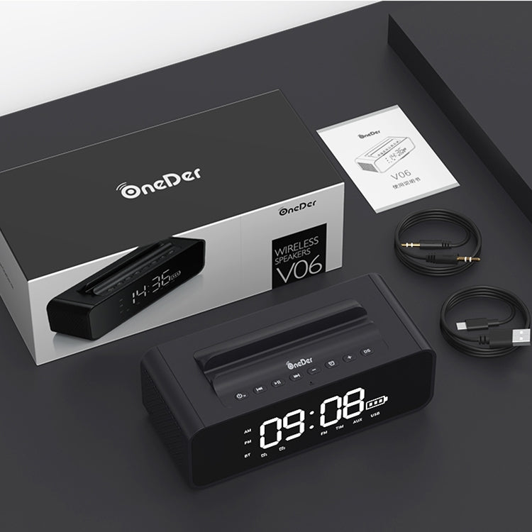 Oneder V06 Smart Sound Box Wireless Bluetooth Speaker, LED Screen Alarm Clock, Support Hands-free & FM & TF Card & AUX & USB Drive (Black) - free shipping - PMC Jewellery - Order now!
