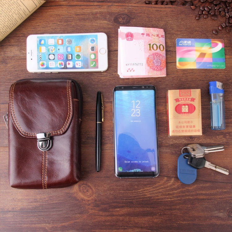 6.3 inch and Below Universal Crazy Horse Texture Genuine Leather Men Vertical Style Case Waist Bag with Belt Hole for Sony, Huawei, Meizu, Lenovo, ASUS, Cubot, Oneplus, Xiaomi, Ulefone, Letv, DOOGEE, Vkworld, and other Smartphones(Brown) - More iPhone Cases by PMC TechLife | Online Shopping South Africa | PMC TechLife | Buy Now Pay Later Mobicred