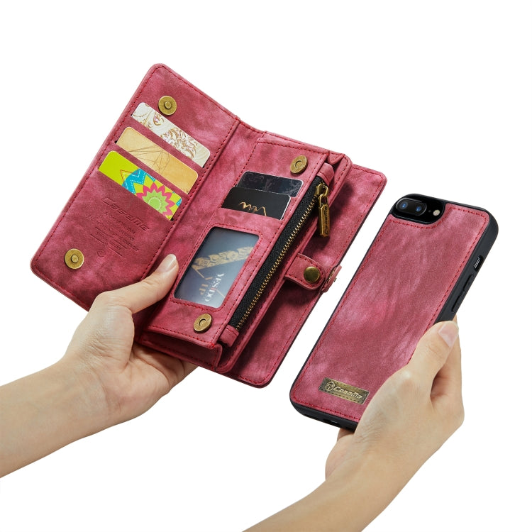 CaseMe for iPhone 8 Plus & 7 Plus   Multifunctional Leather Billfold with Detachable Magnetic PC Back Protective Case & Holder & 11 Card Slots & 3 Cash Slots & 1 Zipper Wallet & 2 Photo Frames & 3 Magnetic Clasps(Red) - More iPhone Cases by CaseMe | Online Shopping South Africa | PMC Jewellery | Buy Now Pay Later Mobicred