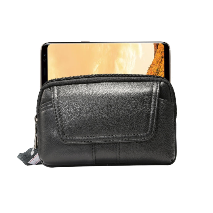 5.2 inch and Below Universal Genuine Leather Men Horizontal Style Case Waist Bag with Belt Hole, For iPhone, Samsung, Sony, Huawei, Meizu, Lenovo, ASUS, Oneplus, Xiaomi, Cubot, Ulefone, Letv, DOOGEE, Vkworld, and other(Black) - More iPhone Cases by PMC Jewellery | Online Shopping South Africa | PMC Jewellery | Buy Now Pay Later Mobicred