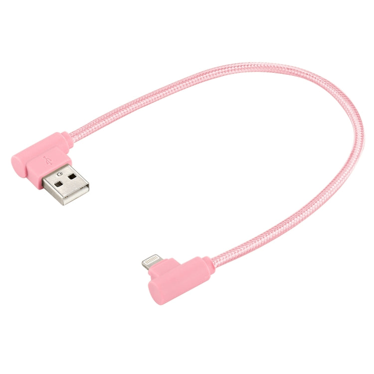 25cm Nylon Weave Style USB to 8 Pin Double Elbow Charging Cable(Pink) - Normal Style Cable by PMC Jewellery | Online Shopping South Africa | PMC Jewellery | Buy Now Pay Later Mobicred