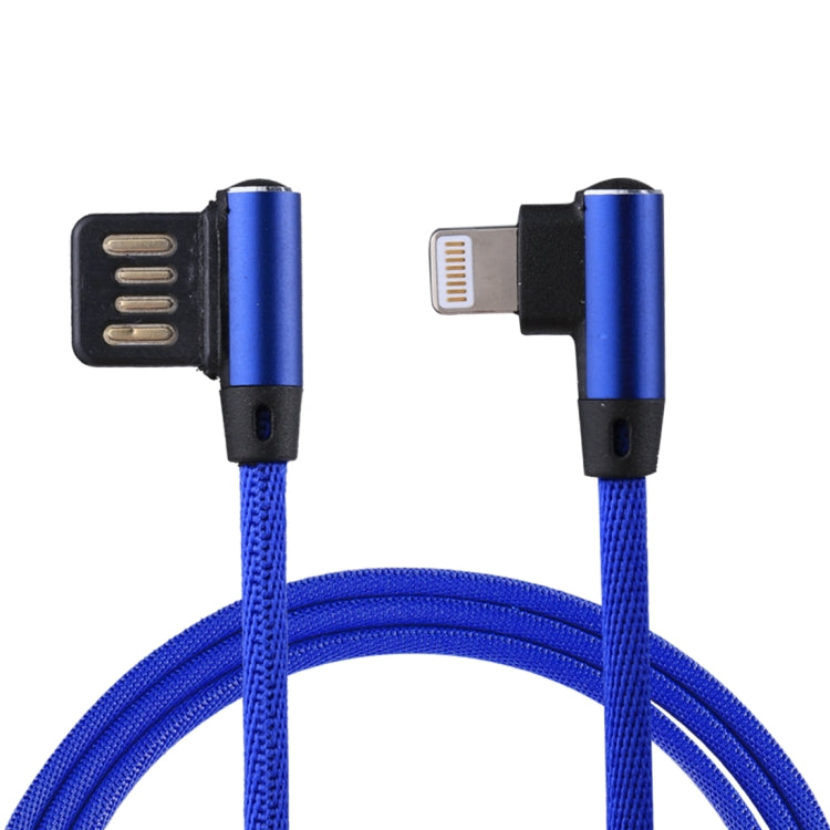 1m 2.4A Output USB to 8 Pin Double Elbow Design Nylon Weave Style Data Sync Charging Cable(Dark Blue) - Normal Style Cable by PMC Jewellery | Online Shopping South Africa | PMC Jewellery | Buy Now Pay Later Mobicred