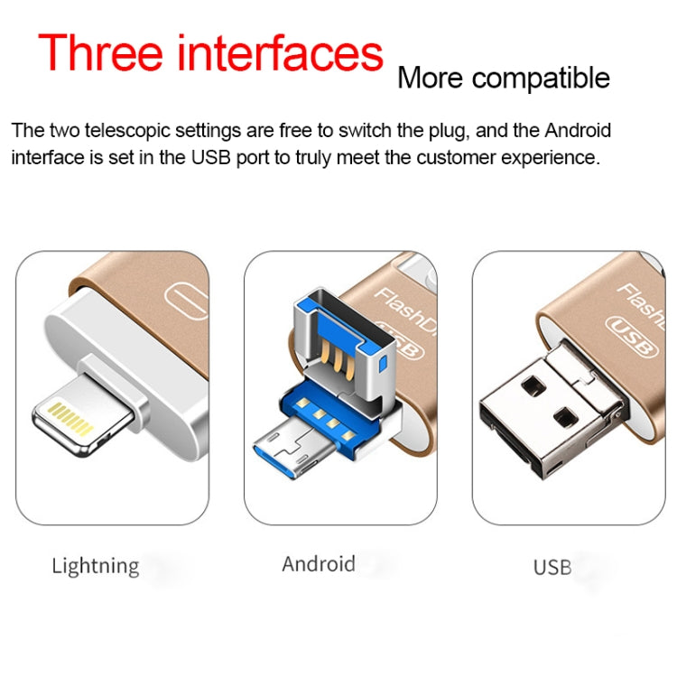 32GB USB 3.0 + 8 Pin + Mirco USB Android iPhone Computer Dual-use Metal Flash Drive (Gold) - U Disk & Card Reader by PMC Jewellery | Online Shopping South Africa | PMC Jewellery | Buy Now Pay Later Mobicred