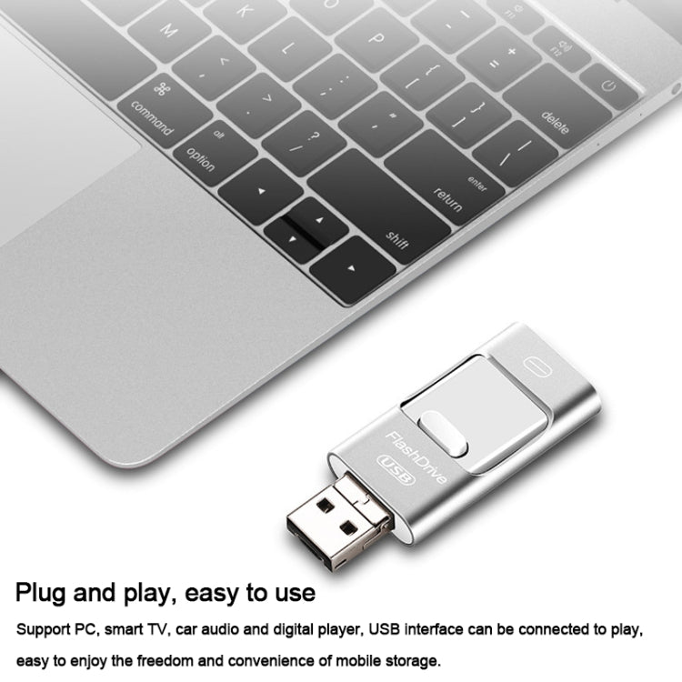 64GB USB 3.0 + 8 Pin + Mirco USB Android iPhone Computer Dual-use Metal Flash Drive (Silver) - U Disk & Card Reader by PMC Jewellery | Online Shopping South Africa | PMC Jewellery | Buy Now Pay Later Mobicred