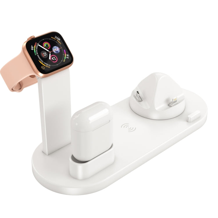 HQ-UD15 5 in 1 8 Pin + Micro USB + USB-C / Type-C Interfaces + 8 Pin Earphone Charging Interface + Wireless Charging Charger Base with Watch Stand (White) - Multifunction Charger by PMC Jewellery | Online Shopping South Africa | PMC Jewellery | Buy Now Pay Later Mobicred