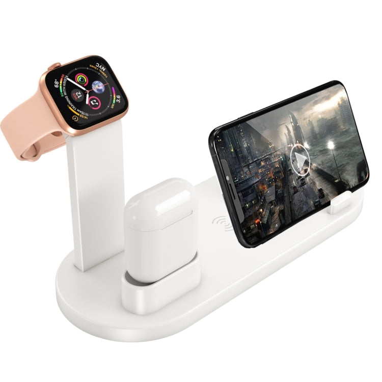 HQ-UD15 5 in 1 8 Pin + Micro USB + USB-C / Type-C Interfaces + 8 Pin Earphone Charging Interface + Wireless Charging Charger Base with Watch Stand (White) - Multifunction Charger by PMC Jewellery | Online Shopping South Africa | PMC Jewellery | Buy Now Pay Later Mobicred