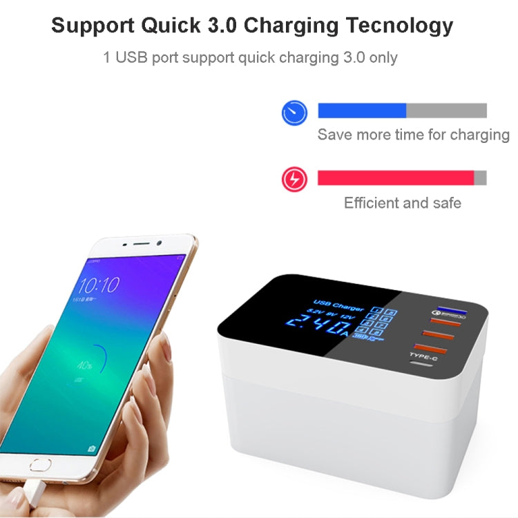 CDA33Q 40W QC 3.0 USB + 3 USB Ports + USB-C / Type-C Ports Multi-function Charger with LED Display, US Plug - Multifunction Charger by PMC Jewellery | Online Shopping South Africa | PMC Jewellery | Buy Now Pay Later Mobicred