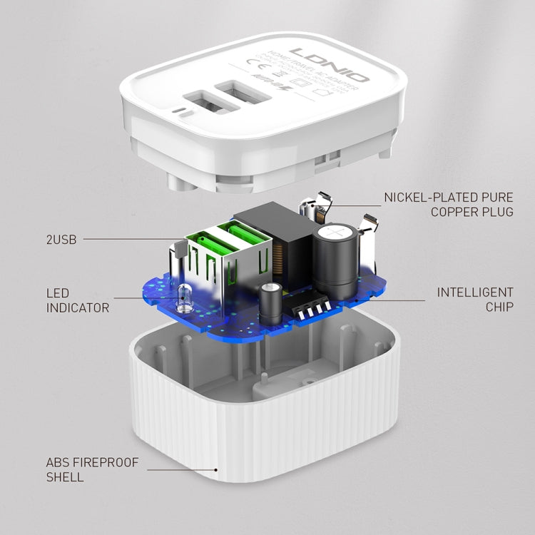 LDNIO A201 2.4A Dual USB Charging Head Travel Direct Charge Mobile Phone Adapter Charger With 8 Pin Data Cable(EU Plug) - USB Charger by LDNIO | Online Shopping South Africa | PMC Jewellery | Buy Now Pay Later Mobicred