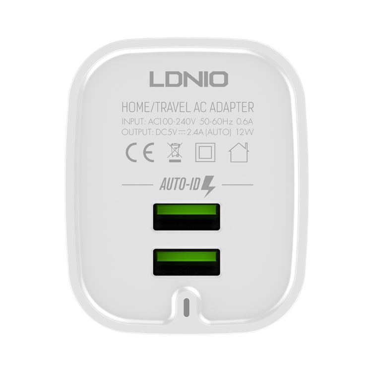 LDNIO A201 2.4A Dual USB Charging Head Travel Direct Charge Mobile Phone Adapter Charger With 8 Pin Data Cable (US Plug) - USB Charger by LDNIO | Online Shopping South Africa | PMC Jewellery | Buy Now Pay Later Mobicred