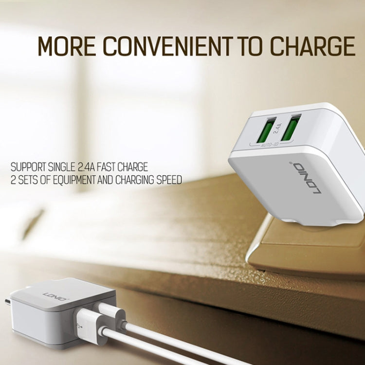 LDNIO A2201 2.4A Dual USB Charging Head Travel Direct Charge Mobile Phone Adapter Charger With Micro Data Cable(EU Plug) - USB Charger by LDNIO | Online Shopping South Africa | PMC Jewellery | Buy Now Pay Later Mobicred