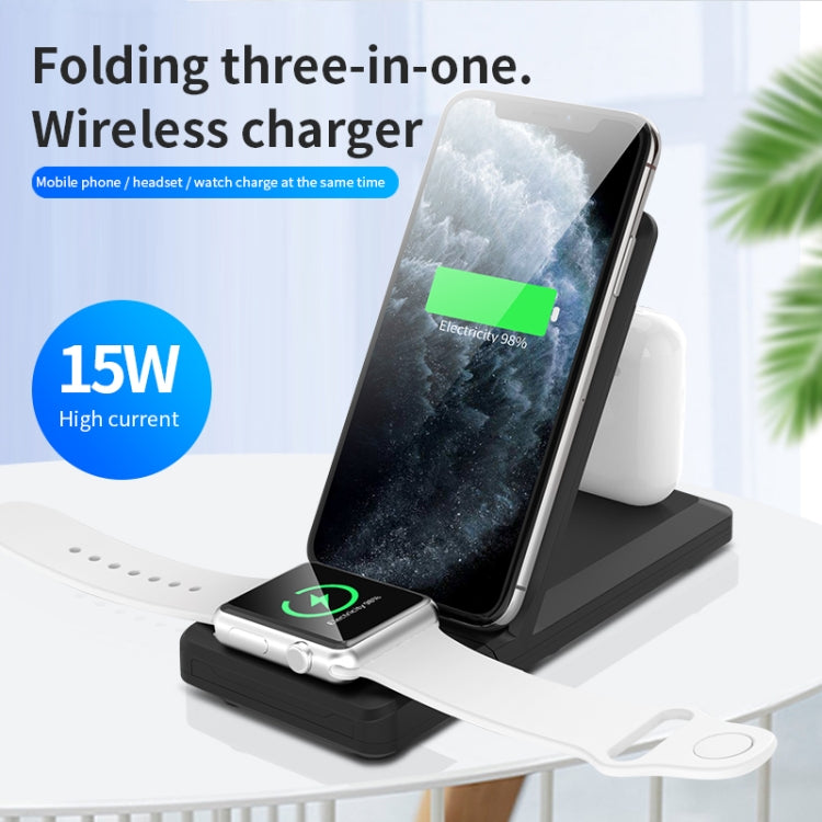 H6 3 in 1 Portable Folding Wireless Charger for iPhone + iWatch + AirPods(White) - Wireless Charger by PMC Jewellery | Online Shopping South Africa | PMC Jewellery | Buy Now Pay Later Mobicred