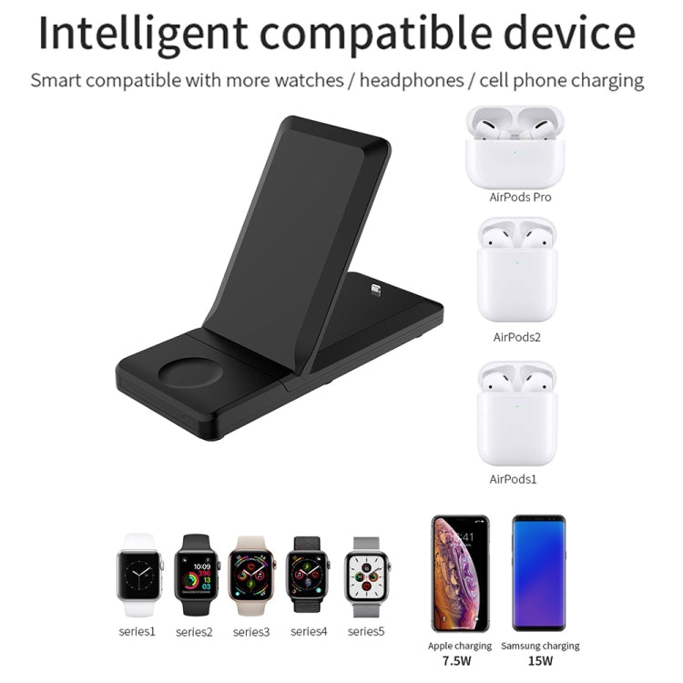 H6 3 in 1 Portable Folding Wireless Charger for iPhone + iWatch + AirPods(White) - Wireless Charger by PMC Jewellery | Online Shopping South Africa | PMC Jewellery | Buy Now Pay Later Mobicred