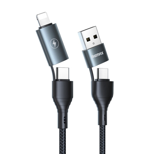 REMAX RC-011 1.2m 2.4A 4-in-1 USB to USB-C / Type-Cx2 + 8 Pin Fast Charging Data Cable(Black) - Multifunction Cable by REMAX | Online Shopping South Africa | PMC Jewellery | Buy Now Pay Later Mobicred