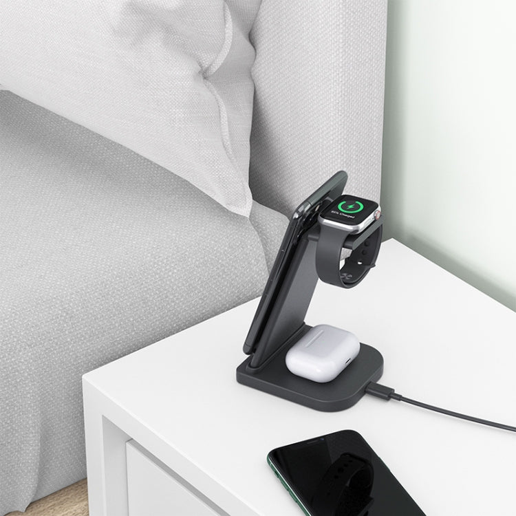 HQ-UD21 3 in 1 Folding Mobile Phone Watch Multi-Function Charging Stand Wireless Charger for iPhones & Apple Watch & Airpods (Black) - Wireless Charger by PMC TechLife | Online Shopping South Africa | PMC TechLife