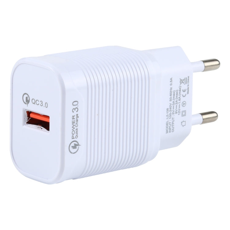 LZ-728 2 in 1 18W QC 3.0 USB Interface Travel Charger + USB to 8 Pin Data Cable Set, EU Plug, Cable Length: 1m(White) - USB Charger by PMC Jewellery | Online Shopping South Africa | PMC Jewellery | Buy Now Pay Later Mobicred