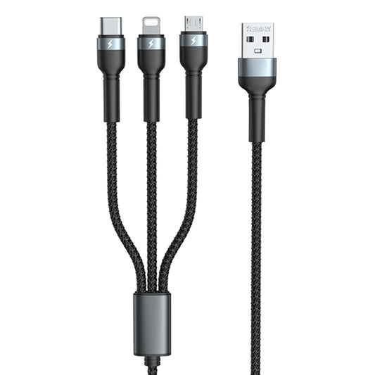 REMAX RC-124th Jany Series 3.1A 3 in 1 USB to Type-C + 8 Pin + Micro USB Charging Cable, Cable Length: 1.2m(Black) - Multifunction Cable by REMAX | Online Shopping South Africa | PMC Jewellery | Buy Now Pay Later Mobicred