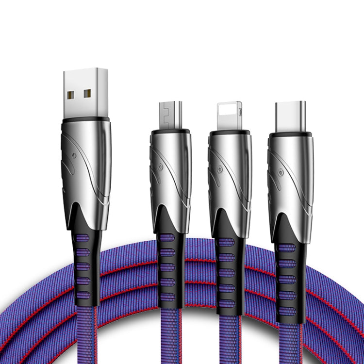 K051 1.2m 3 in 1 USB to 8 Pin + USB-C / Type-C + Micro USB Shark Fabric Data Cable(Blue) - Multifunction Cable by PMC Jewellery | Online Shopping South Africa | PMC Jewellery | Buy Now Pay Later Mobicred