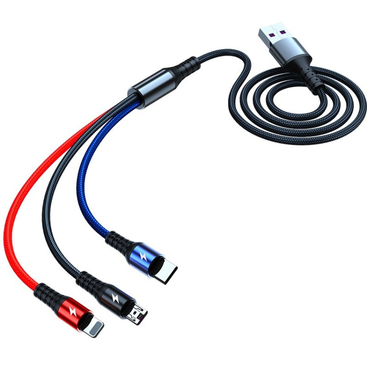 K061 1.2m 5A 3 in 1 USB to 8 Pin + USB-C / Type-C + Micro USB Round Fast Charging Data Cable - Multifunction Cable by PMC Jewellery | Online Shopping South Africa | PMC Jewellery | Buy Now Pay Later Mobicred