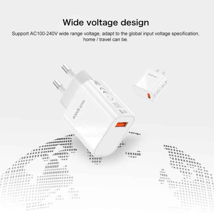 ROCK SPACE HGF-058EU-A T48 QC3.0 USB Single Port Travel Charger, EU Plug - USB Charger by ROCK | Online Shopping South Africa | PMC TechLife | Buy Now Pay Later Mobicred