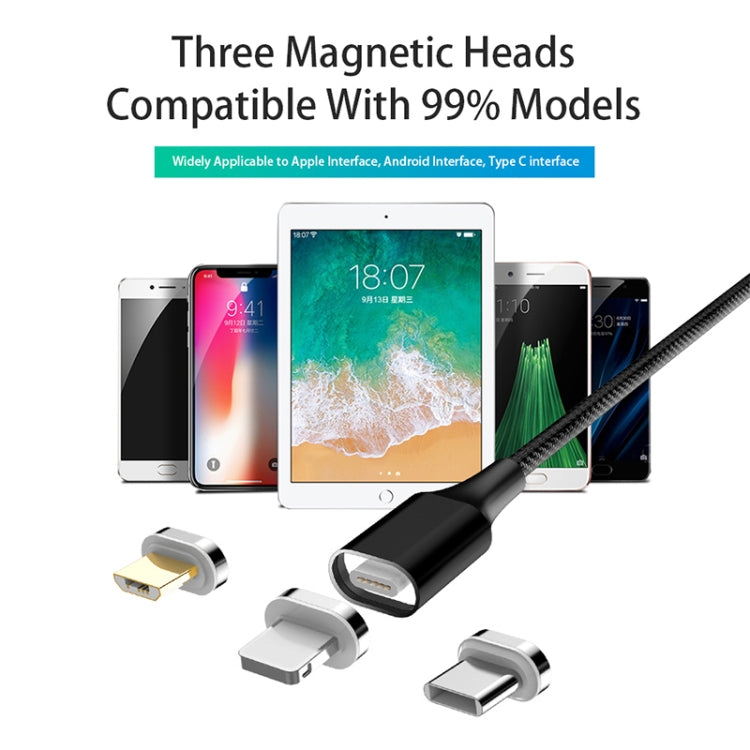 M11 3 in 1 5A USB to 8 Pin + Micro USB + USB-C / Type-C Nylon Braided Magnetic Data Cable, Cable Length: 2m (Silver) - Charging Cable & Head by PMC Jewellery | Online Shopping South Africa | PMC Jewellery | Buy Now Pay Later Mobicred