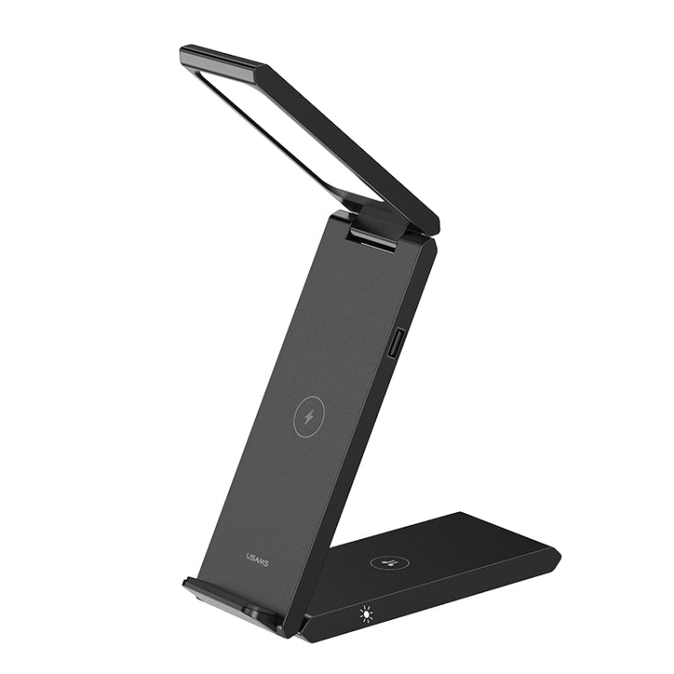 USAMS US-CD181 15W 4 in 1 Folding Desktop Wireless Charger Stand with Lamp(Black) - Multifunction Charger by USAMS | Online Shopping South Africa | PMC Jewellery | Buy Now Pay Later Mobicred