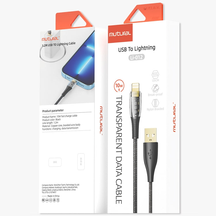 Mutural Li-CC012 1.2m 10W Transparent USB to 8 Pin Charging Data Cable - Normal Style Cable by Mutural | Online Shopping South Africa | PMC Jewellery | Buy Now Pay Later Mobicred