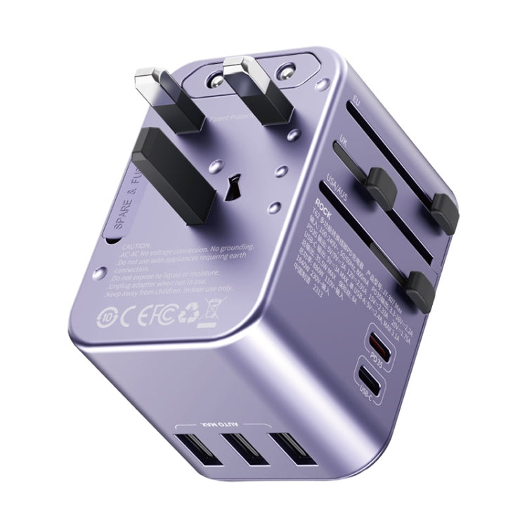 ROCK T62 35.5W Global Travel Multifunctional Plug PD Charger Power Adapter(Purple) - Plug Adaptor by ROCK | Online Shopping South Africa | PMC Jewellery | Buy Now Pay Later Mobicred