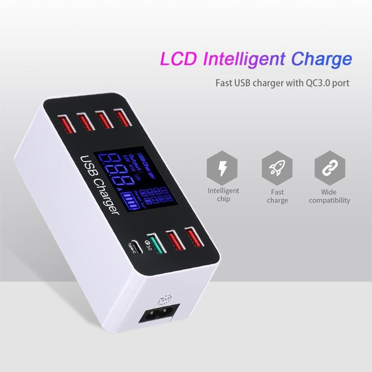 A9 Plus (Global Version) Multi-function AC 100V~240V 8 Ports USB Digital Display LCD Detachable Charging Station Smart Charger with Wireless Charger,Support QC3.0 (White) - Multifunction Charger by PMC Jewellery | Online Shopping South Africa | PMC Jewellery | Buy Now Pay Later Mobicred