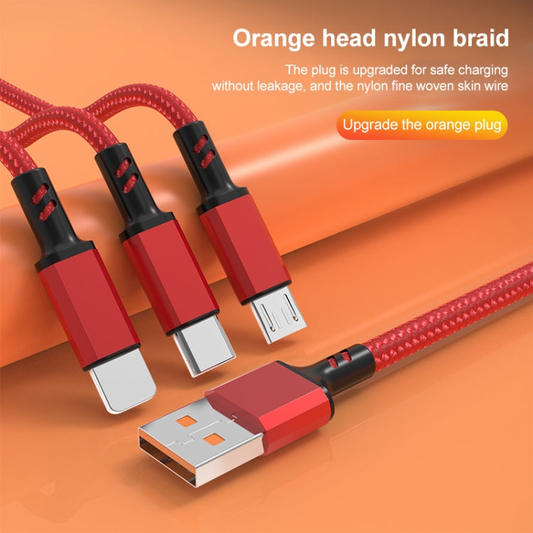 Orange Plug 3A 3 in 1 USB to Type-C / 8 Pin / Micro USB Fast Charging Cable, Cable Length: 1.2m(Blue) - Multifunction Cable by PMC Jewellery | Online Shopping South Africa | PMC Jewellery | Buy Now Pay Later Mobicred