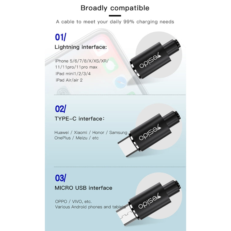 Yesido CA60 3A USB to 8 Pin + Micro USB + USB-C / Type-C Charging Cable, Length: 1.2m - Multifunction Cable by Yesido | Online Shopping South Africa | PMC Jewellery | Buy Now Pay Later Mobicred