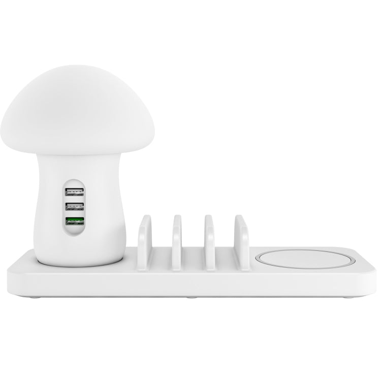 HQ-UD12 Universal 4 in 1 40W QC3.0 3 USB Ports + Wireless Charger Mobile Phone Charging Station with Mushroom Shape LED Light, Length: 1.2m, AU Plug(White) - Multifunction Charger by PMC Jewellery | Online Shopping South Africa | PMC Jewellery | Buy Now Pay Later Mobicred