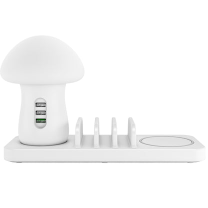 HQ-UD12 Universal 4 in 1 40W QC3.0 3 USB Ports + Wireless Charger Mobile Phone Charging Station with Mushroom Shape LED Light, Length: 1.2m, AU Plug(White) - Multifunction Charger by PMC Jewellery | Online Shopping South Africa | PMC Jewellery | Buy Now Pay Later Mobicred