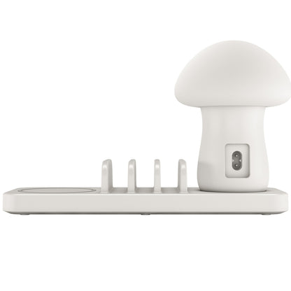 HQ-UD12 Universal 4 in 1 40W QC3.0 3 USB Ports + Wireless Charger Mobile Phone Charging Station with Mushroom Shape LED Light, Length: 1.2m, AU Plug(White) - Multifunction Charger by PMC Jewellery | Online Shopping South Africa | PMC Jewellery | Buy Now Pay Later Mobicred