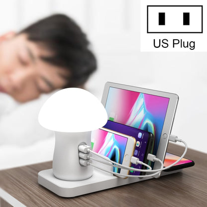 HQ-UD12 Universal 4 in 1 40W QC3.0 3 USB Ports + Wireless Charger Mobile Phone Charging Station with Mushroom Shape LED Light, Length: 1.2m, US Plug (White) - Multifunction Charger by PMC Jewellery | Online Shopping South Africa | PMC Jewellery | Buy Now Pay Later Mobicred