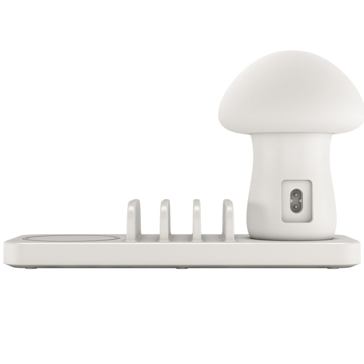 HQ-UD12 Universal 4 in 1 40W QC3.0 3 USB Ports + Wireless Charger Mobile Phone Charging Station with Mushroom Shape LED Light, Length: 1.2m, US Plug (White) - Multifunction Charger by PMC Jewellery | Online Shopping South Africa | PMC Jewellery | Buy Now Pay Later Mobicred