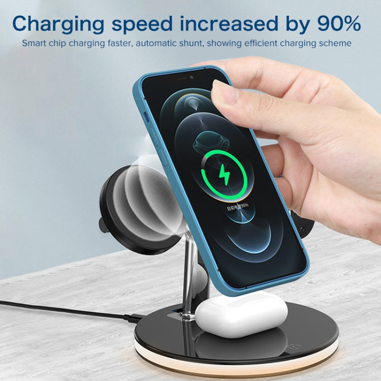 3 in 1 15W Multi-function Magnetic Wireless Charger for Mobile Phones & Apple Watches & AirPods, with Colorful LED Light(White) - Wireless Charger by PMC TechLife | Online Shopping South Africa | PMC TechLife