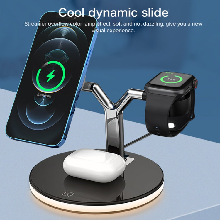 3 in 1 15W Multi-function Magnetic Wireless Charger for Mobile Phones & Apple Watches & AirPods, with Colorful LED Light(White) - Wireless Charger by PMC TechLife | Online Shopping South Africa | PMC TechLife