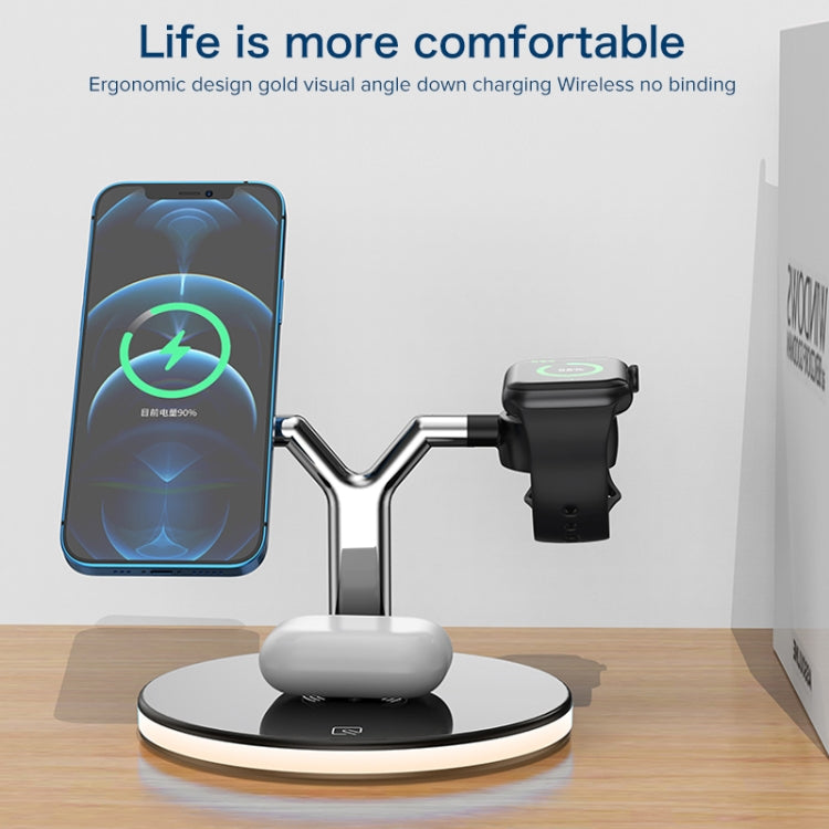 3 in 1 15W Multi-function Magnetic Wireless Charger for Mobile Phones & Apple Watches & AirPods, with Colorful LED Light(White) - Wireless Charger by PMC TechLife | Online Shopping South Africa | PMC TechLife