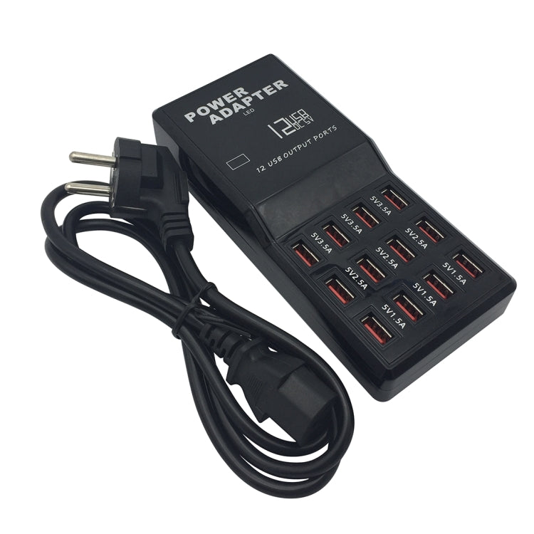 W-858 12A 12 Ports USB Fast Charging Dock Desktop Smart Charger AC100-240V, EU Plug (Black) - Multifunction Charger by PMC Jewellery | Online Shopping South Africa | PMC Jewellery | Buy Now Pay Later Mobicred