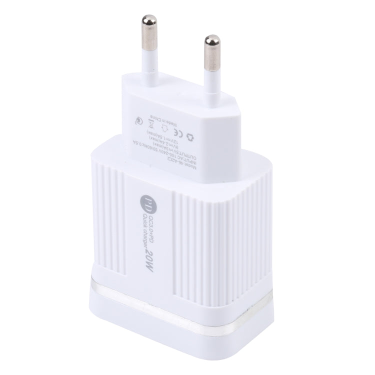 46-A2C2 20W PD + QC3.0 USB Multifunction Fast Charger，EU Plug(White) - USB Charger by PMC Jewellery | Online Shopping South Africa | PMC Jewellery | Buy Now Pay Later Mobicred