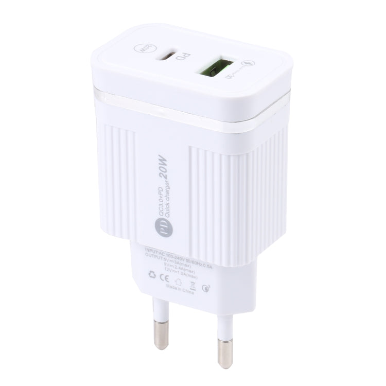 46-A2C2 20W PD + QC3.0 USB Multifunction Fast Charger，EU Plug(White) - USB Charger by PMC Jewellery | Online Shopping South Africa | PMC Jewellery | Buy Now Pay Later Mobicred