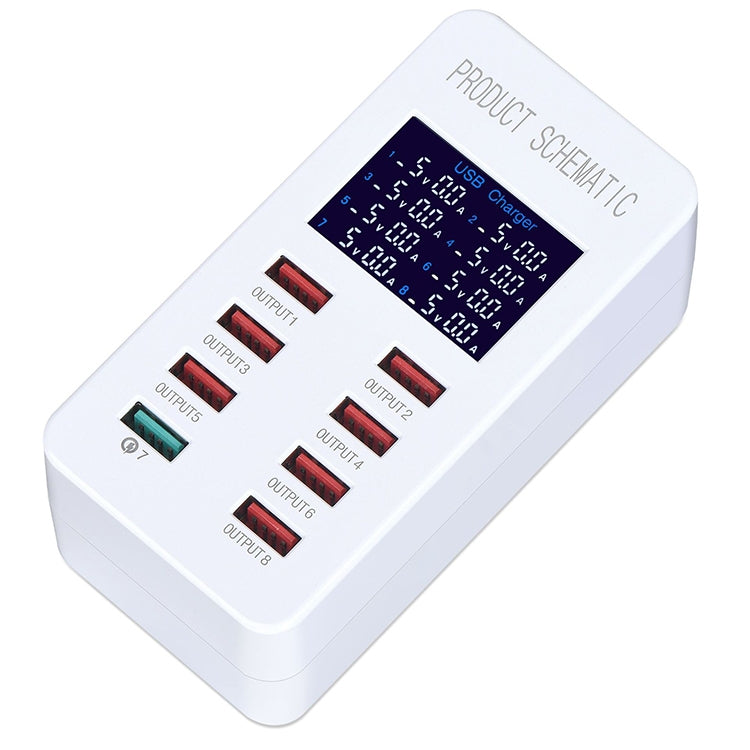 A8 50W 8 Ports USB + QC3.0 Smart Charging Station with Digital Display AC100-240V, US Plug - Multifunction Charger by PMC Jewellery | Online Shopping South Africa | PMC Jewellery | Buy Now Pay Later Mobicred