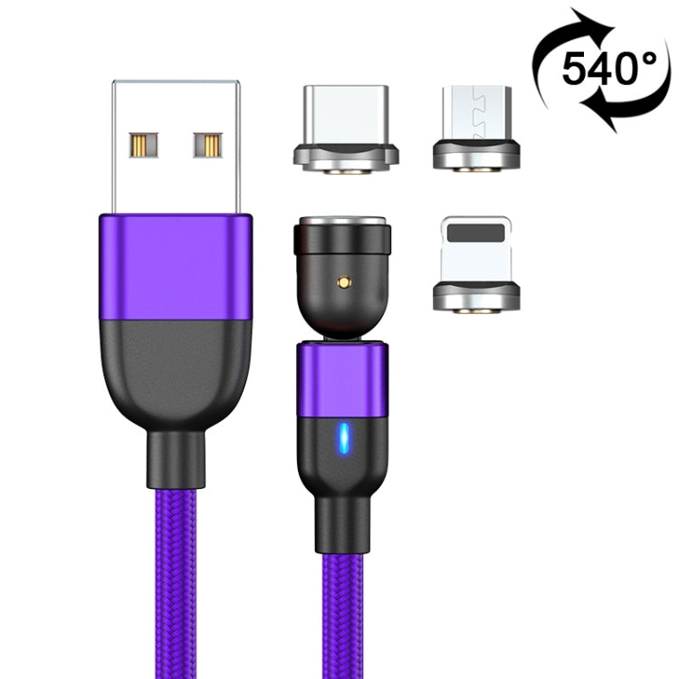 1m 3A Output 3 in 1 USB to 8 Pin + USB-C / Type-C + Micro USB 540 Degree Rotating Magnetic Data Sync Charging Cable(Purple) - Charging Cable & Head by PMC Jewellery | Online Shopping South Africa | PMC Jewellery | Buy Now Pay Later Mobicred