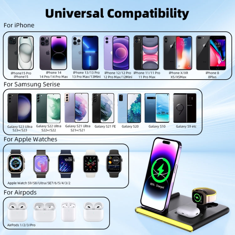 C27 15W 4 in 1 Foldable Magnetic Wireless Charger with Ambient Light (White) - Wireless Charger by PMC Jewellery | Online Shopping South Africa | PMC Jewellery | Buy Now Pay Later Mobicred