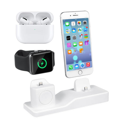 3 in 1 Silicone Charging Dock for AirPods Pro & Apple Watch & iPhone, with Bracket Funtcion(White) - Multifunction Charger by PMC Jewellery | Online Shopping South Africa | PMC Jewellery | Buy Now Pay Later Mobicred