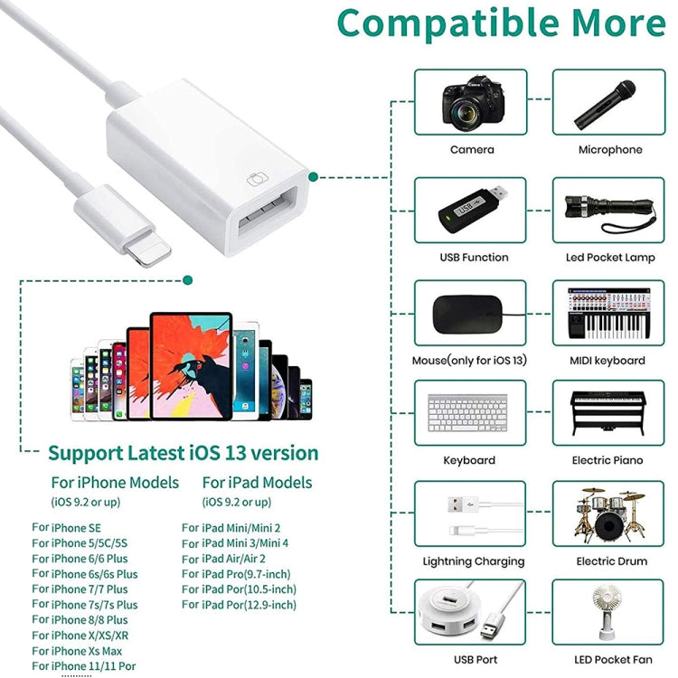 8 Pin to Single USB Port Camera Adapter, Support iOS 9.2 or Above (White) - Converter & Adapter by PMC Jewellery | Online Shopping South Africa | PMC Jewellery | Buy Now Pay Later Mobicred