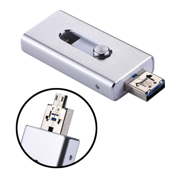 RQW-02 3 in 1 USB 2.0 & 8 Pin & Micro USB 32GB Flash Drive(Silver) - U Disk & Card Reader by PMC Jewellery | Online Shopping South Africa | PMC Jewellery | Buy Now Pay Later Mobicred