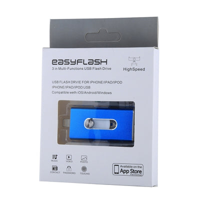 RQW-02 3 in 1 USB 2.0 & 8 Pin & Micro USB 128GB Flash Drive(Blue) - U Disk & Card Reader by PMC Jewellery | Online Shopping South Africa | PMC Jewellery | Buy Now Pay Later Mobicred